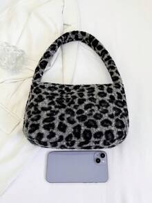 2025 Autumn New Fashionable Leopard Print Plush Handbag, Versatile Shoulder Bag & Tote Bag For Women - Black - View 6
