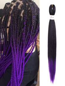 18-36英寸预拉伸编织假发接发，合成编织假发，钩针假发，简易钩针自然假发，Yaki直发合成假发接发（黑色和紫色） - 漸層紫 - 查看 8