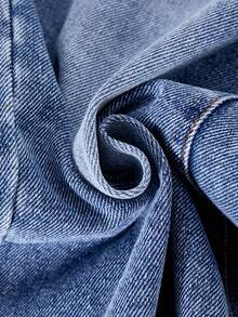 少女渐变色口袋休闲阔腿牛仔裤 - 藍色 - 查看 6