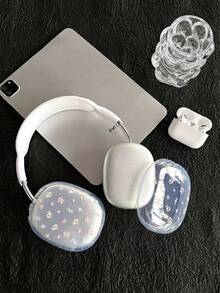 Flower 1 Pair Minimalist Floral Design Protective Case For Max Bluetooth Headphones, Full Coverage Soft Transparent Earcup Cover