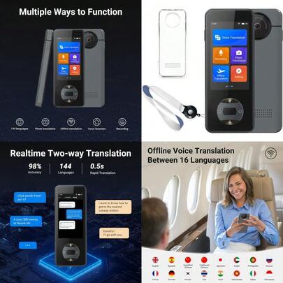 Language Translator Device No WiFi Needed Instant Translator 2024 For 144 Languages And Accents AI Electronic Foreign Language Translators W10S Grey