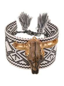 1pc Y2K Western- Cowboy Style Colorful Alloy Bull Head Engraved Horseshoe Cross Tassel Braided Bracelet For Women, Perfect For Everyday Outings, Dates, And Parties. An Elegant Gift For Ladies, Ideal As A Valentine's Day Present For Your Sweetheart - Bull Head Bracelet - View 12