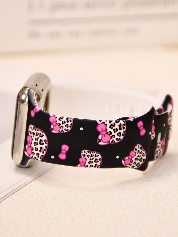 1PC Black Leopard Kitten Design Silicone Printed Strap Compatible With Watch Bands 38mm 40mm 41mm S10 11 42mm 42mm 44mm 45mm 46mm 49mm Bow Cheetah Sport Watch Strap Compatible With Apple Watch Ultra 2/SE/10/9/8/7/6/5/4/3/2/1