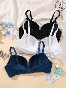 MIMILEMON 3pcs Plus Size Women's Full Coverage Underwire Bras, Comfortable Lingerie Set - Multicolor - View 6