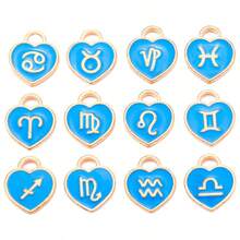24 piezas de encantos de esmalte con forma de corazón de 12 signos del zodíaco, con diseño de doble cara, para hacer collares, pulseras, aretes o joyería, en 2 colores