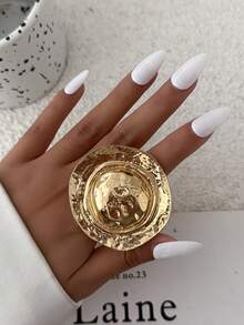 1pc Exaggerated Fashionable Minimalist Metal Circle Mushroom Design Open Ring, Decorative Jewelry For Women