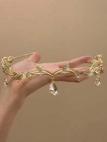 Crystal Leaf Crown Headband With Full Diamond Decoration, Vintage Fairy Princess Style Jewelry, Suitable For Brides