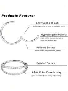 4 piezas Anillos para la nariz elegantes y sexys de 16G - Acero inoxidable hipoalergénico, con acentos de circonita cúbica para uso diario y fiestas - Juego de cuatro piezas - Ver 9