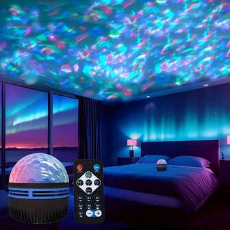 1 Stück Galaxie LED Licht - Mehrfarbiges RGB USB LED Ambiente Licht mit Wassereffekt, Sternwirbel, Nordlichteffekten, Fernbedienung & Knopfsteuerung, Nachthimmel Deko für Zimmer, Schlafzimmer, Küche, Heim Dekoration & Geschenk