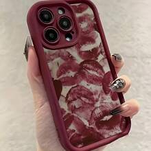 High-Quality Wine Red Stylish Lip TPU Shockproof Is Suitable 6//8/X/Xs/Xr/Xs/11/12/13/14/15 Pro. It Is A Popular Birthday And Business Present, Durable, Resistant To Stains And Fingerprints Premium Silicone Drop-Proof Phone - 1pc - 查看 4