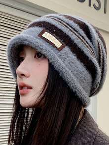 1顶女士保暖带内衬复古针织字母休闲帽，秋冬季 - 彩色 - 查看 11