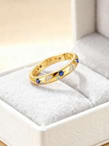 1 Pc Original 925 Sterling Silver Rings For Women 4-10 Sizes Class Star Moon Pattern Cubic Zirconia Stackable Ins European And American Style Elegance Jewelry Gifts Fits Daily Party Shopping - Silver - View 8