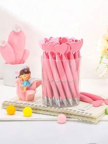 10支装粉色心形旋转按钮圆珠笔，适合表达爱意和浪漫，母亲节礼物，学习办公用品，学校用品