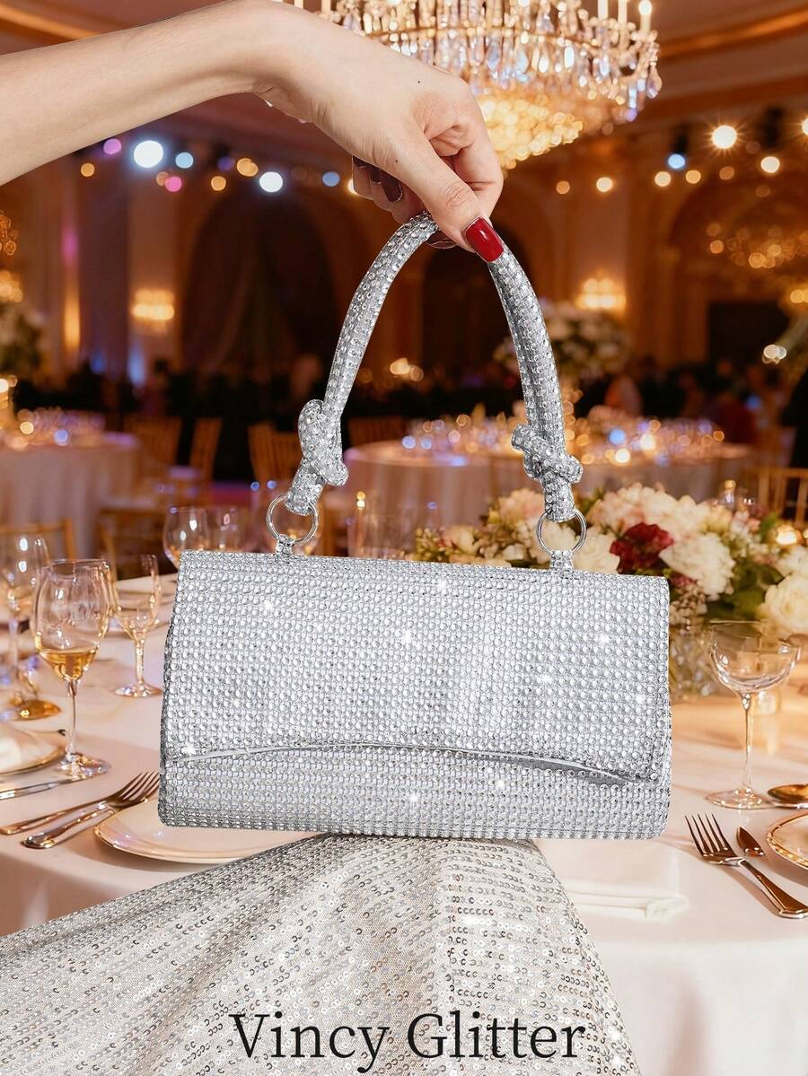 Rhinestone Decorated Handbag, Formal Party Clutch Purse, Elegant Handmade Bag For Attending Events, Parties, Weddings, Fashionable Evening Bag