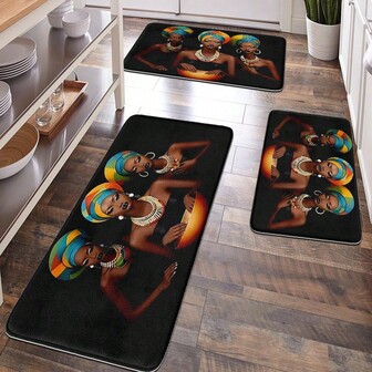 1pc Printed Floor Mat, Home Decor, Room Decor, Bathroom Decor, Bathroom Mat, Non-Slip Bathroom Mat, Kitchen Decor, Kitchen Mat, Carpet, Bathroom Set, Doormat, Soft Plush Surface, Home Decoration, Anti-Fatigue Mat, African American Woman Design Pattern Mat, Bohemian Themed Decor, Soft & Comfortable Surface, Relaxes Feet, Reduces Fatigue