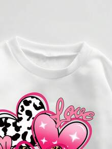 Tween Girls' Heart Print Crew Neck Sweatshirt And Flare Pants Casual Outfit - Hot Pink - View 7