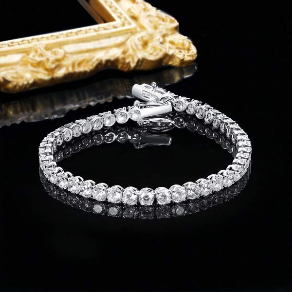 MDFUN Tennis Bracelet For Women Men, White Gold Plated 4mm Round Cubic Zirconia Classic Tennis Bracelet