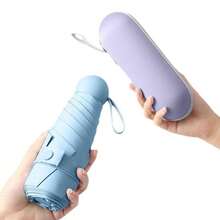 1pc Compact Windproof And Rainproof Five-Fold Pocket Umbrella; Mini Capsule Umbrella; Folding Umbrella; Sun And Rain Umbrella; Black Rubber; Sun Umbrella With Box; Portable Umbrella; Rain Cover; Portable Foldable Sturdy Fiberglass Ribs; Ergonomic Handle; Dual Purpose For Sun And Rain Protection; Outdoor Activities And Travel Umbrella;