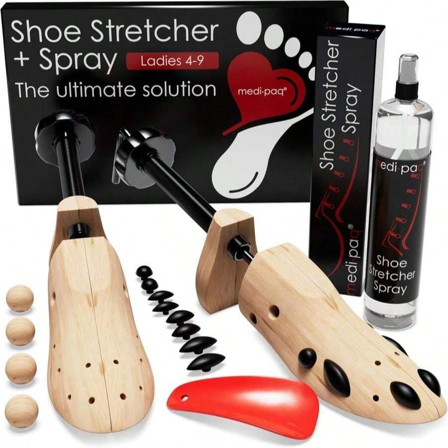 Medipaq Adjustable Shoe Stretchers With Spray – 2x Wooden Trees, Cedar Balls, Plugs &Amp; Storage Bag - ColorA - View 1