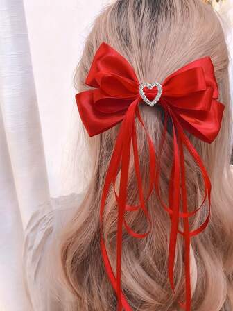 1pc Women's Christmas Accessory Red Multi-Layer Bow Tassel Hair Clip, Suitable For Daily And Christmas Outfit, Claw Clips, Hair Claws, Hair Slide, Hair Barrettes