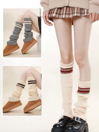 1双撞色设计学院风舒适腿套，加厚保暖护膝，复古美式长筒过膝舒适腿套，秋冬款