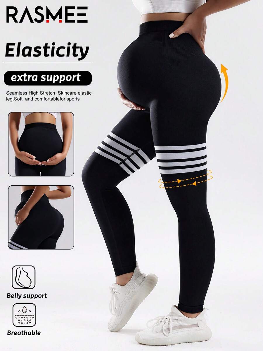 Maternity High Waist Seamless Elastic Solid Color Leggings