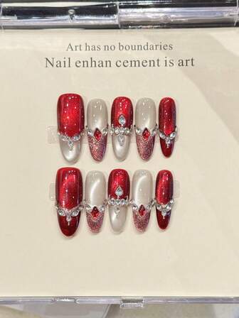 10 Pcs Luxury Handmade Press On Nails Long Stiletto False Nails Golden Ray With 3 PiecesTool Adhesive Nail Glue Tabs Suitable For Girls And Ladies To Attend Parties.