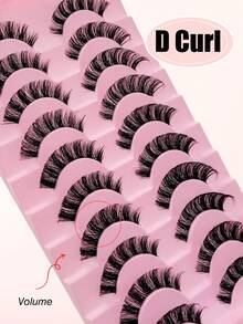 Rikuaild 10 Pairs D Curl Russian False Eyelashes, Lightweight & Fluffy, Thick & Curled, Criss-Cross Design, Faux Mink, Suitable For Parties, Music Festivals, Travel, Reusable, Create Voluminous Lashes - 俄羅斯條狀假睫毛 - 查看 5