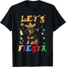 Lass uns Fiesta Dackelhund mexikanisches Cinco De Mayo T-Shirt Damen T-Shirt Grafik-T-Shirts Crop Tops Outfits Tops T-Shirt - Schwarz - Übersicht 2