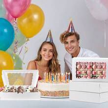 12x8x2.5 Inches Brown Bakery Boxes With Window Cookie Boxes Treat Box Desserts Cupcakes Muffins Donut Chocolate Strawberry - White + 12*8*2.5in + 14 - View 5