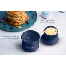 Kook Butter Keeper Dish French Ceramic Crock With Lid Embossed Container For Soft Butter Matte Navy - Hải quân - Xem 3