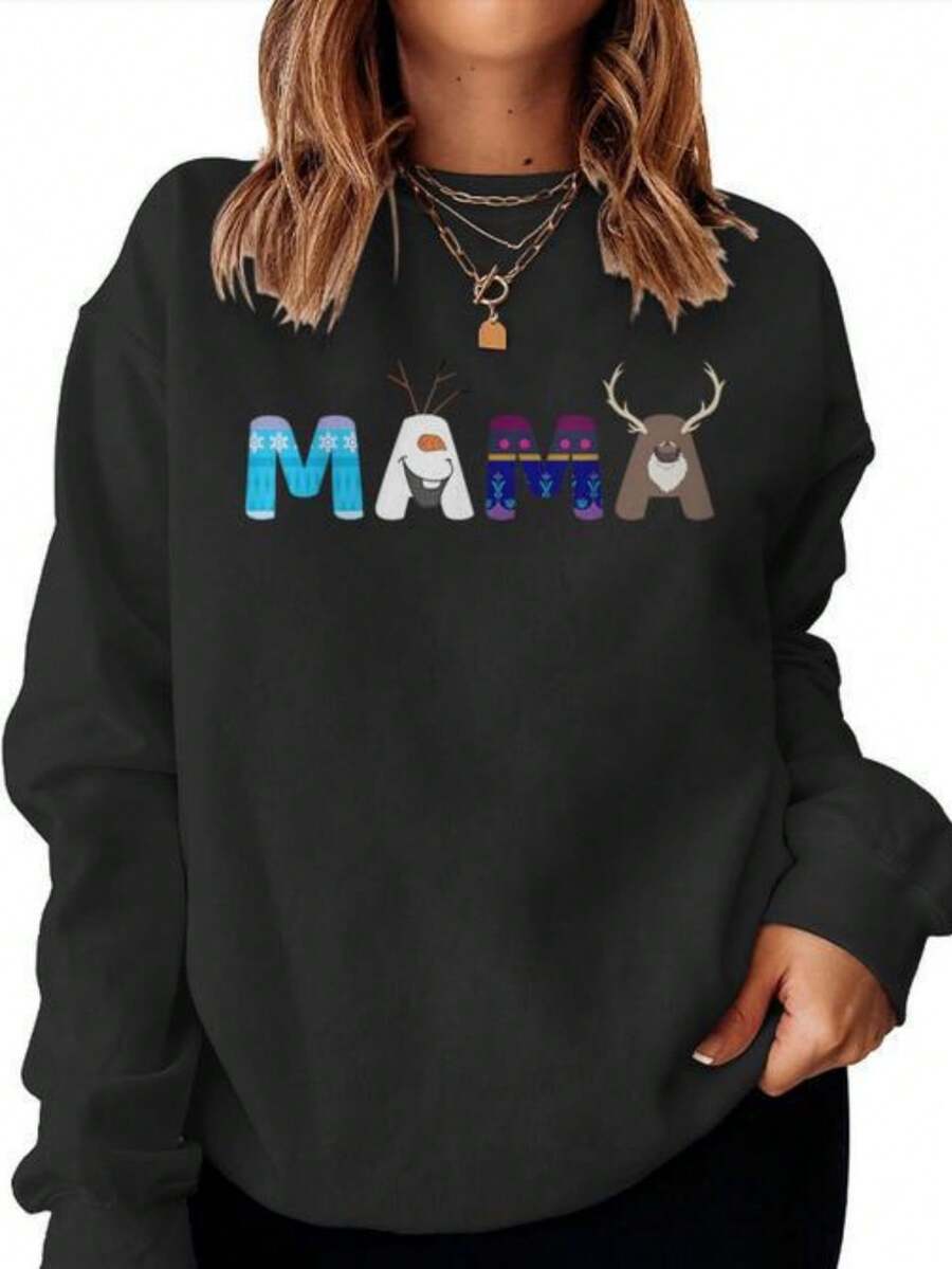 Sudadera para mujer con diseño de muñeco de nieve, familia y texto "Frozen y mamá" - Sensible (2) - Negro - Ver 1