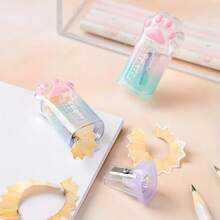 1/3/5pcs Cat Paw Shaped Pencil Sharpener, Cute Creative Pencil Sharpener, Gradient Color (Pink/Purple/Blue), Learning & Office Stationery, Manual Pencil Sharpener, Small & Portable, Suitable For School, Office, Art Supplies, Student & Artist, Creative Gift For Girls, Christmas Gift For Boys