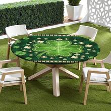 Water-Resistant Round Tablecloth With Elastic Edge For 40-44" Tables - Luck-st Shamrock - View 2