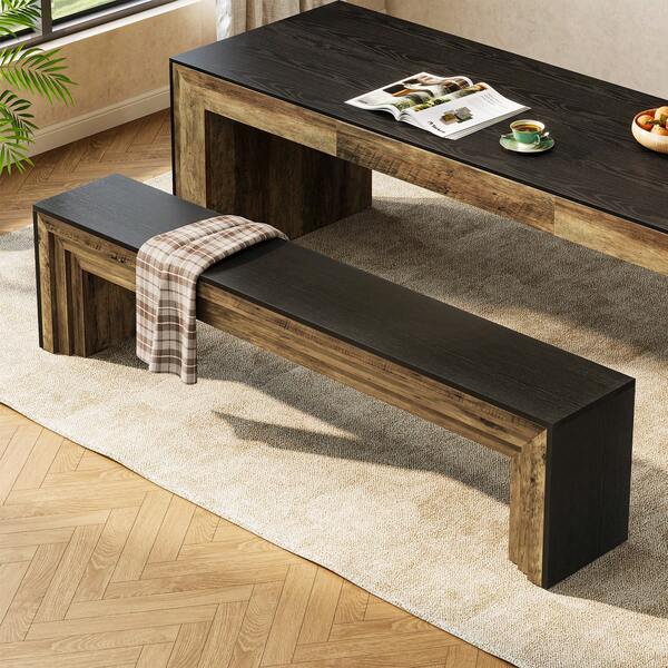 Tribesigns 70.9-Inch Extra Long Dining Bench, Farmhouse Wooden Kitchen Bench Seating For Table, Dining Room, Entryway, Living Room, Bedroom, Brown & Black