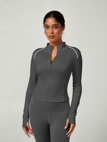 6pecil 女士运动夹克 短款长袖健身上衣 瑜伽拉链夹克 健身上衣 高尔夫衬衫 健身服 女士健身服 女士秋装 - 深灰色 - 查看 5