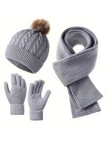 Bộ đồ ấm mùa đông 4 món dành cho người lớn - Mũ, khăn quàng cổ & găng tay, bộ trang phục 3 trong 1 thoải mái, chống lạnh cho đi làm, mua sắm & các hoạt động ngoài trời, nhẹ & co giãn vừa vặn. Phụ kiện giữ ấm, quà tặng Valentine. - Nhiều màu - Xem 4