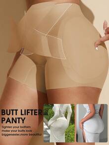 Women's Butt Lifting Shapewear Shorts With Removable Padded Buttocks, Enhances Curves And Provides Better Lifting Effect - Khaki - View 1