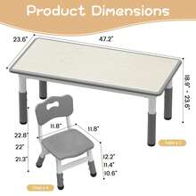 Conjunto de mesa y 4 sillas infantiles, altura ajustable para niños de 2 a 10 años, superficie con diseño de grafiti, patas antideslizantes, ideal para guarderías, aulas y el hogar, color gris. - Gris - Ver 5