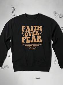 Bible Verse Sweatshirt Graphic Design With Religious Quote Saying Faith Over Fear Cistian Crewneck Sweatshirt Gift,Autumn/Winter Hoodie Autumn Set - Gaya 12 - View 1