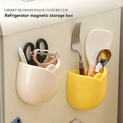 Tulip Shaped Storage Box, Wall-Mounted Fridge Magnet Organizer, Cute Kitchen Shelf Without Drilling