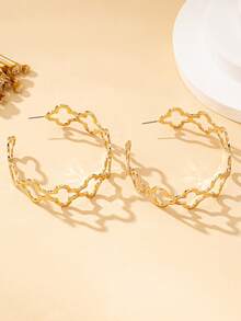 1 Pair Fashionable Exaggerated Hollow Hoop Earrings, Suitable For Autumn/Winter Wear - Hollow Out Earrings - View 3