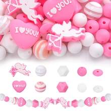 4/38pcs Cute Valentine's Day Silicone Beads DIY Jewelry Making Kit With Cupid & Heart Charms For Necklace Bracelet Keychain, Craft Supplies For Women Men, Gift For Lovers Students - DIY Valentine's Day Kit - View 3