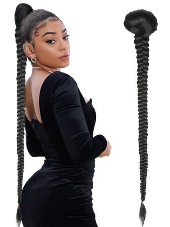 Extensión de cabello sintético trenzado de 34 pulgadas de largo con coleta de trenzado recto Yaki para uso diario y de disfraz para mujeres