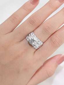 2pcs/Set 925 Sterling Silver 2 Carat Moissanite Ring, Hypoallergenic, Elegant & Luxurious Women's Ring, Comes With Certificate And Gift Box - Silver - View 9