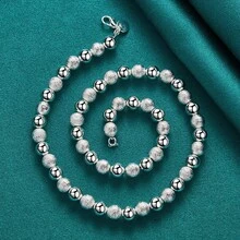 Dây chuyền hạt cườm mịn mờ 8MM mạ bạc Sterling 925 dành cho nữ dự tiệc cưới, trang sức thời trang - Bạc - Xem 2
