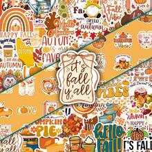 50张快乐秋季卡通枫叶暖心治愈英文简约ins风装饰贴纸，可用于水杯、日记本等 - 彩色 - 查看 1