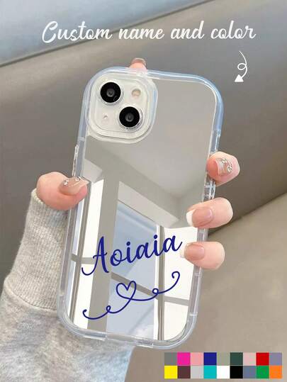 1 pieza Funda de teléfono personalizada con espejo reflectante, patrón de amor asimétrico conmemorativo de pareja, forma de corazón con línea, funda de teléfono transparente y gruesa con cobertura completa reflectante, funda de teléfono personalizada, cubierta protectora compatible con Apple 11 12 13 14 15 16 17 Pro Max