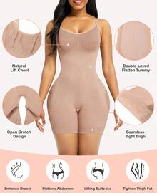Women High Elastic Knit Seamless Faja Shapewear Hip Enhancer Bodysuit Full Body Shaper - 杏色 - 查看 2