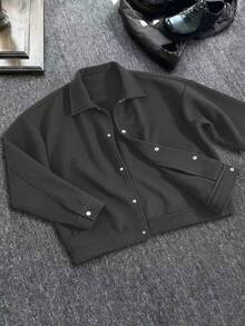 Men's Solid Color Lapel Wool Blend Full Zip Jacket, Thick Outerwear, Streetwear, Gentleman Style, Versatile For Multiple Occasions, Autumn/Winter - Grey - View 2